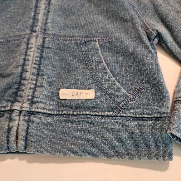 Baby Gap sz 18-24 m cropped hooded denim jacket full zip pockets - Picture 2 of 9